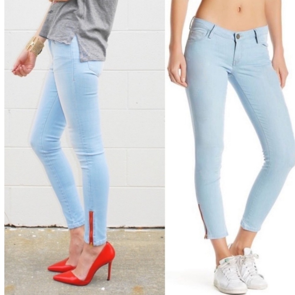 ETIENNE Marcel EM7010 SIGNATURE SKINNY W/ RED ZIPPER light wash Jean Size 27‎